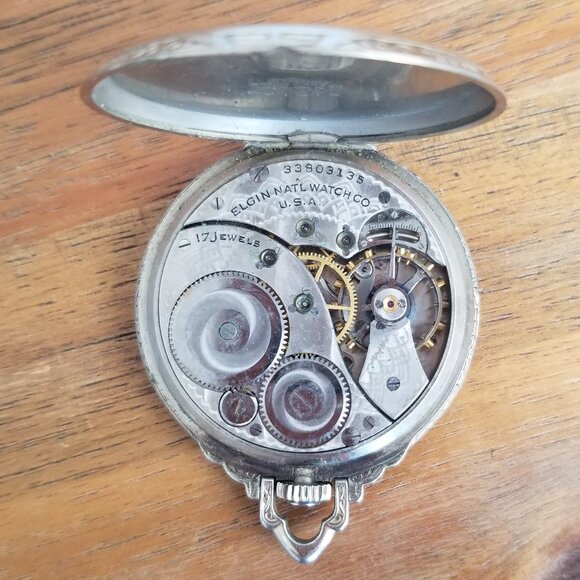 Elgin Natl Watch Co Pocket Watch Silver Tone 17 Jewel Parts or Project Only READ - Picture 3 of 10